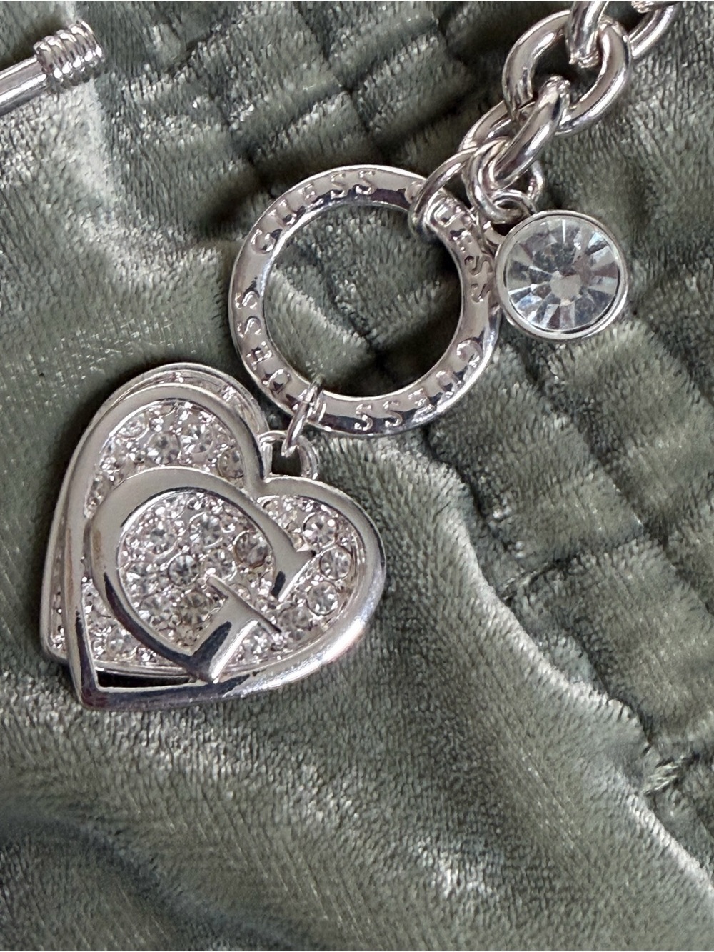 GUESS Silver Heart Charm Toggle Necklace - Picture 2 of 4